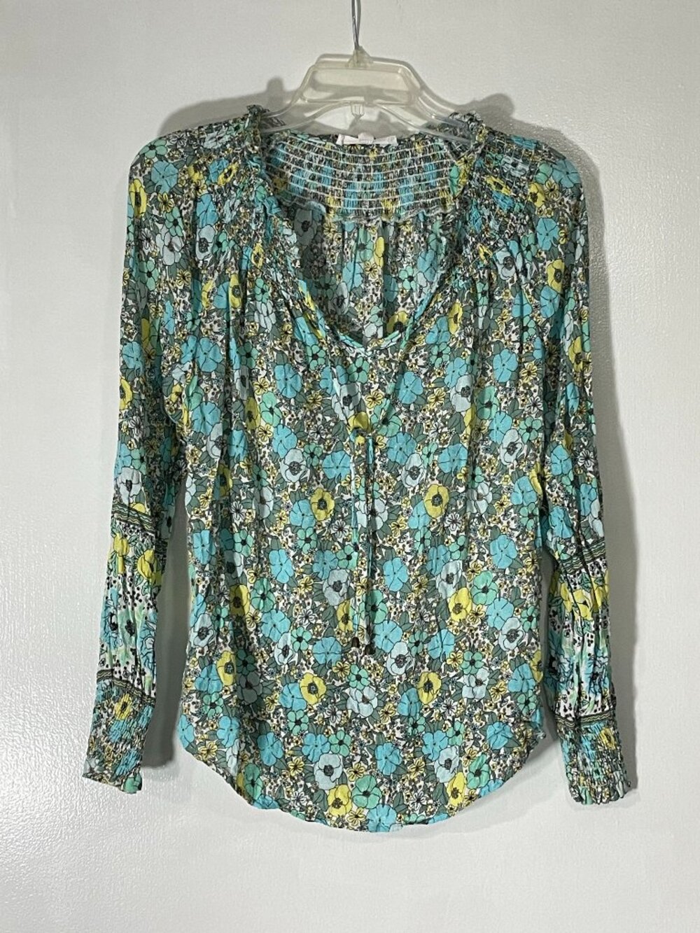 Jane & Delancey Women’s Turquoise Floral Peasant Boho Top Medium Rayon Excellent